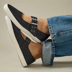 Square Toe Mary Jane Leather Grommet Buckle