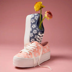 Triple Up Chambray Floral Embroidery Lace-Up
